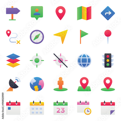 Gradient color icons set for Time and location