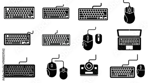 Collection of Computer Keyboards and Mice Icons - Technology Gadgets