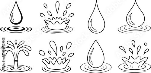 Vector illustration of water drops and droplet icons set representing liquid, hydration, rain, and fluid symbol design