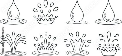 Vector illustration of water drops and droplet icons set representing liquid, hydration, rain, and fluid symbol design