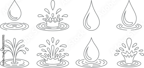 Vector illustration of water drops and droplet icons set representing liquid, hydration, rain, and fluid symbol design