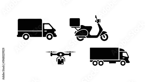 Delivery Vehicles Icons: Truck, Scooter, Drone, and Van