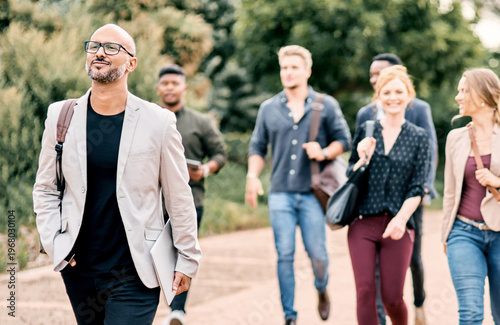 Canvas Print Walking, crowd and business man in city for morning routine, commute and travel to work