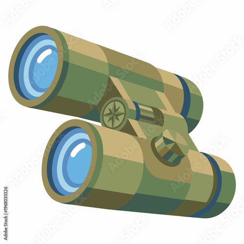 An artistic representation of binoculars designed with a camouflage theme, emphasizing outdoor exploration, adventure, and a connection to nature through thoughtful design.