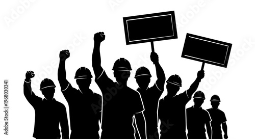 protesters with signs and raised fists vector illustration