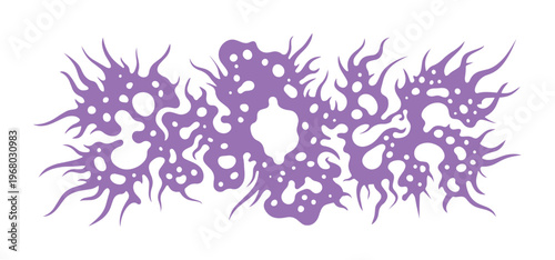 Y2K aesthetic purple slime vector, abstract organic liquid splash with bubbles, streetwear graphic element for apparel design and posters