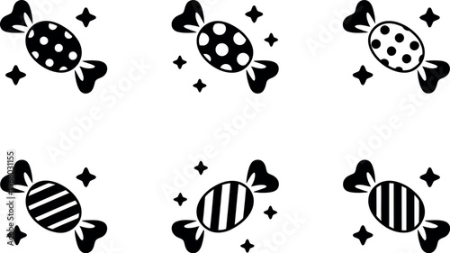 Wrapped candy star vector silhouette representing sweets, confectionery, and festive treats in simple black illustration for design projects