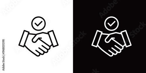 契約・チェックマークの握手アイコン