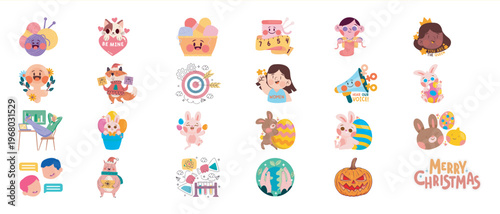 Collection of Cute Cartoon Stickers for Various Themes