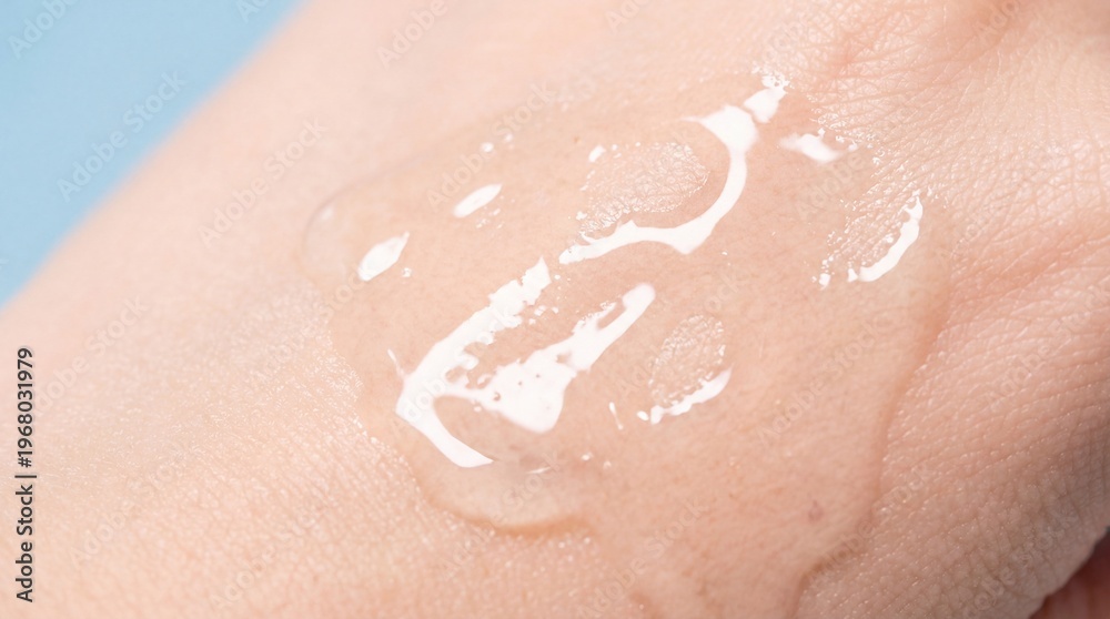 Fototapeta premium Close up of a clear gel substance on human skin showing texture and hydration benefits for skincare and beauty.