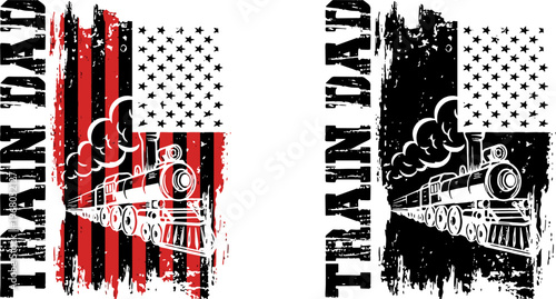 Train USA Flag T-shirt Design Vintage Locomotive