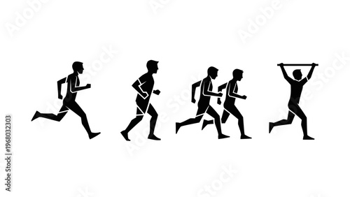 Silhouette of runners in motion, athletic training and sports concept