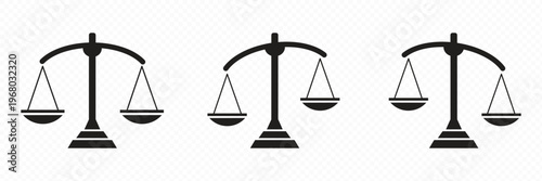 Modern Justice Scale Icons Set – Minimal Legal Balance Symbols Collection, Law and Order Concept, Court System, Lawyer Tools, Clean Elegant Vector Illustration for Legal Design