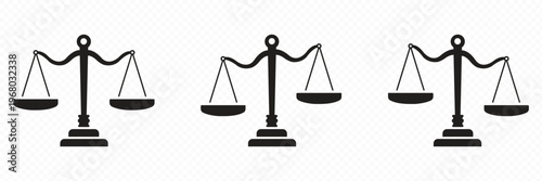 Modern Justice Scale Icons Set – Minimal Legal Balance Symbols Collection, Law and Order Concept, Court System, Lawyer Tools, Clean Elegant Vector Illustration for Legal Design