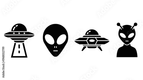Alien Icons: UFOs and Extraterrestrial Faces in Black and White