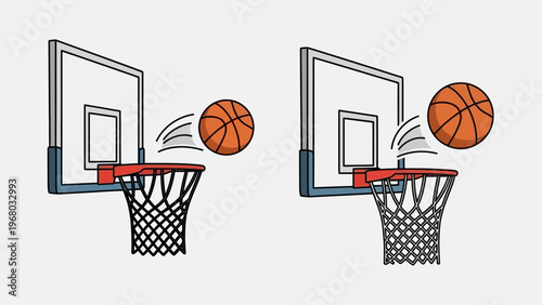 Basketball Hoop and Ball Illustration: Action and Aim