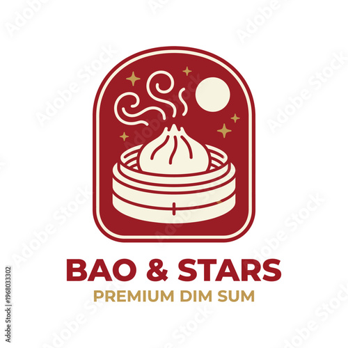 This logo design elegantly showcases a steamer filled with bao buns, encapsulating the essence of premium dim sum dining in a visually appealing format.
