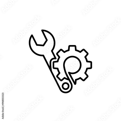 Minimalist Line Icon of Wrench and Gear for Technical Maintenance and Repairs