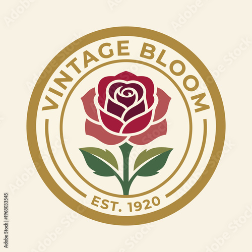 A beautifully crafted logo featuring a vintage rose design, emphasizing timeless beauty and elegance, perfect for branding flower shops and boutiques with a rich history.