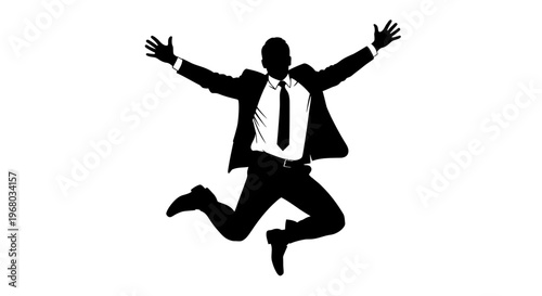 Businessman jumping in air with arms outstretched, vector illustration