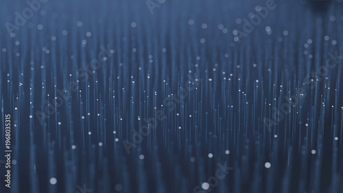 Abstract dark blue background with glowing vertical lines and small white dots.