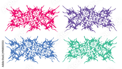 Death metal logo set in y2k aesthetic, brutal slam metal typography elements, colorful underground music vector graphics for streetwear