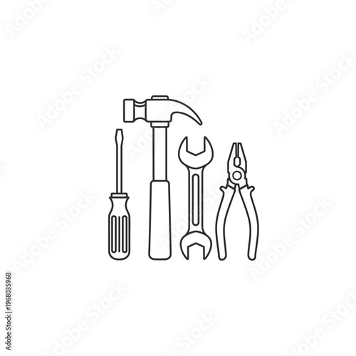 Set of Hand Tools for Home Repair and DIY Projects with Hammer Wrench Screwdriver and Pliers
