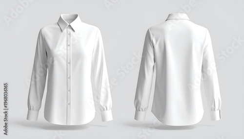 Front and back views of a pristine white button-down shirt