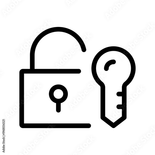 Secure lock and key icon modern access control, privacy protection and security system visual