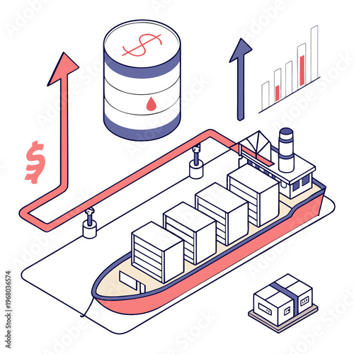 An illustrative depiction showcases rising oil prices industrial production and logistical transport symbolizing economic growth and energy markets high quality