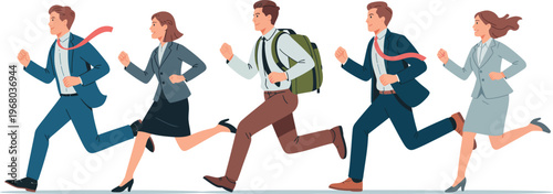 Business People Running Fast Towards Goal on White Background