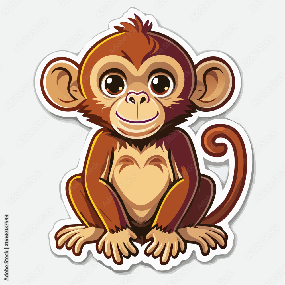Obraz premium A cute cartoon monkey sticker with big eyes and a smiling face, perfect for adding a playful touch to any surface
