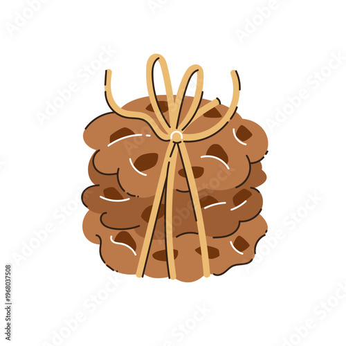 Cartoon hand-drawn style illustration of a stack of three cookies with selective outline detailing. Flat vector design with organic shapes and soft contour accents. Perfect for bakery visuals, dessert