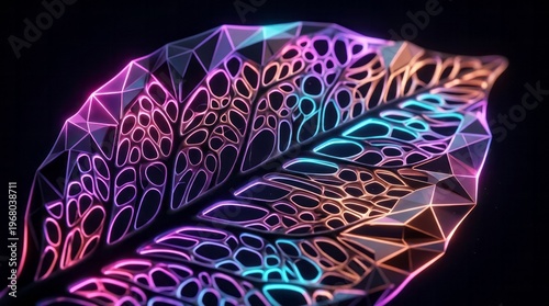Abstract Colorful Leaf Design Leaf Neon Colors Geometric Design Nature Art. Concept featuring leaf, neon, colors, geometric, design for professional commercial design.