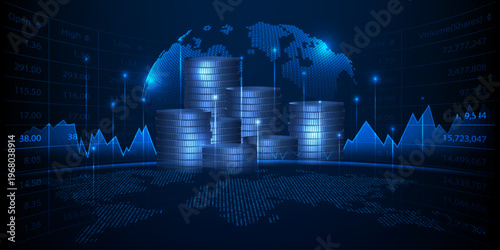 Vector illustration of the global economic and financial situation.Business financial and investment concepts.