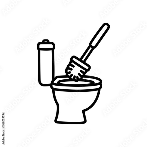 Minimalist Toilet Brush and Cleaning Product Illustration for Bathroom Hygiene