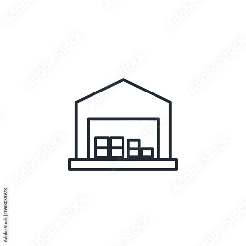 Minimalist Warehouse Icon Design with Simple Line Art Illustration