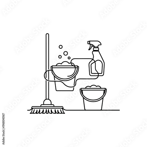 Simple Cleaning Supplies and Equipment Illustration for Household Cleaning Tasks