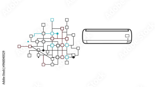 Smart air conditioning system integration with a complex control network for home automation and temperature regulation.