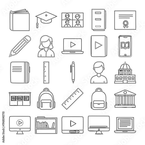 Education Line Icons Set School Learning Outline Thin Stroke Vector Collection