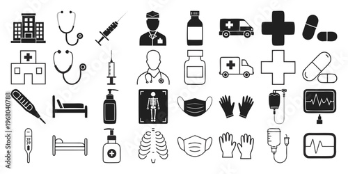 Healthcare Medical Line Icons Set Hospital Outline Thin Stroke Vector Collection