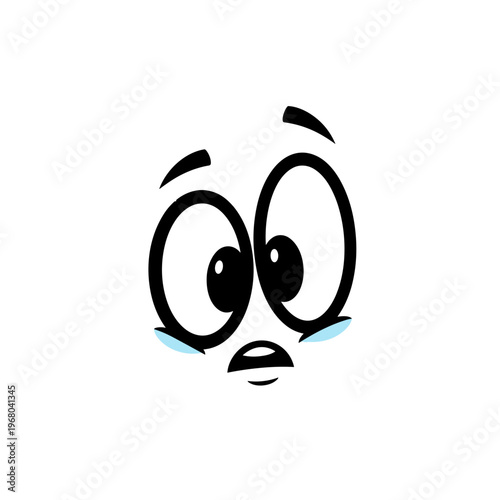 Cartoonish surprised face with big eyes and tear drops  