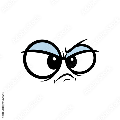 Cartoon angry face with large eyes and furrowed brow  