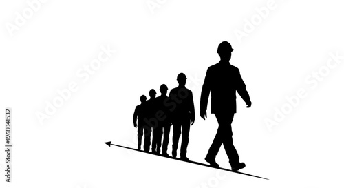 Businessman leading team, following arrow, vector illustration