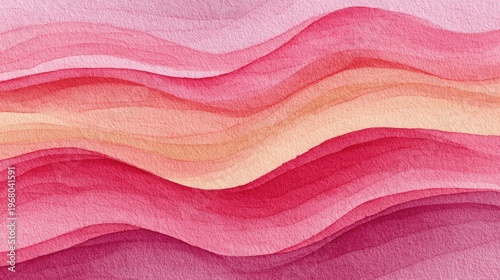 A vibrant abstract artwork featuring wavy lines in shades of pink and orange