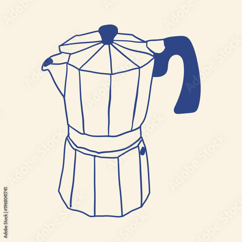 Vector illustration of mocha pot line hand drawn isolated on white background, icon symbol for design element, coffee shop, cafe, restaurant, print, cover, poster. graphic design object no people.