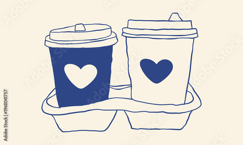 Coffee cups doodle set. coffee cup hand drawn line signs. Outline coffee cups. Vector illustration for branding menus, packaging, posters and social media