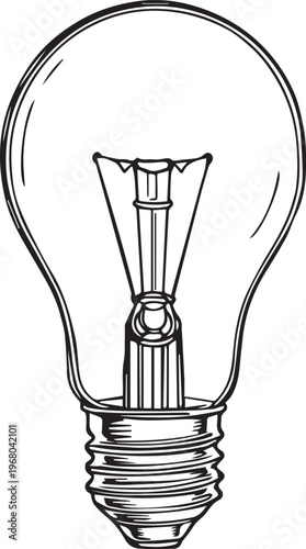Illuminating Idea: A detailed line drawing of a classic incandescent lightbulb. 