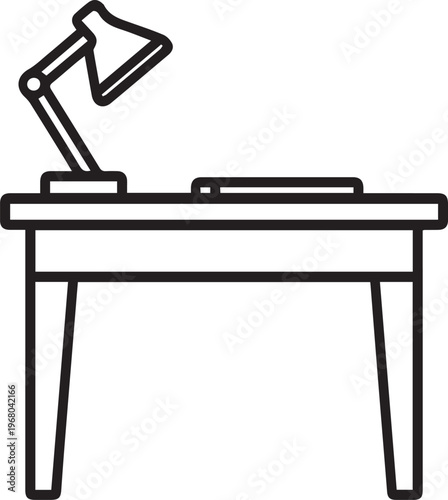 A minimalist desk with lamp and stationery creating a calm study or work station.