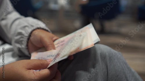 Singapore dollars money banknote counting, Financial bill for payment